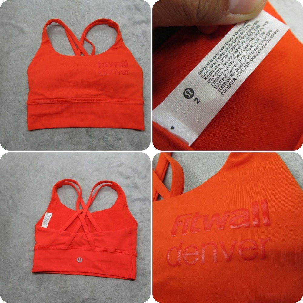 Lululemon Sports Bra‎ Womens 2 Orange Fitwall Denver Energy Longline Padded